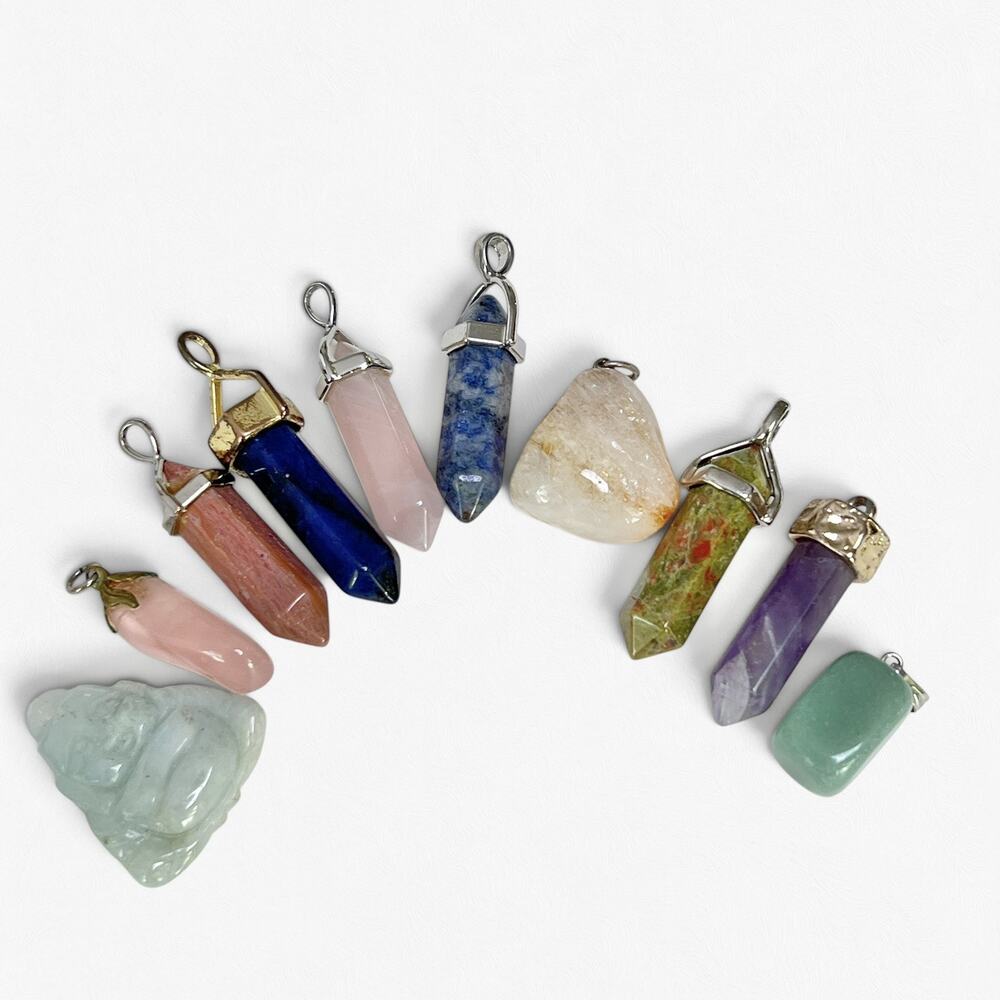 Mixed Gemstone Point Pendants Charms Lot 10 Organic Boho Earthy Jewelry